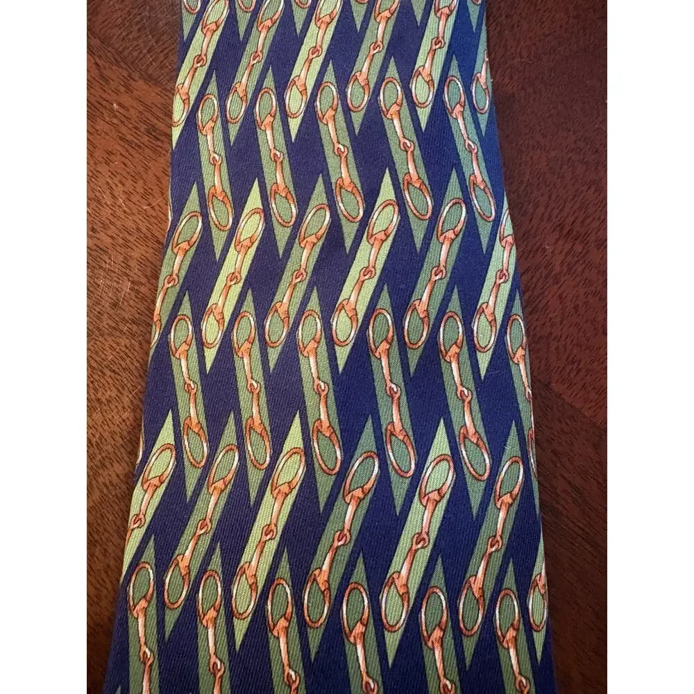 Gucci Silk Horsebit Equestrian Tie Navy Green Orange Made in Italy Luxury NWOT